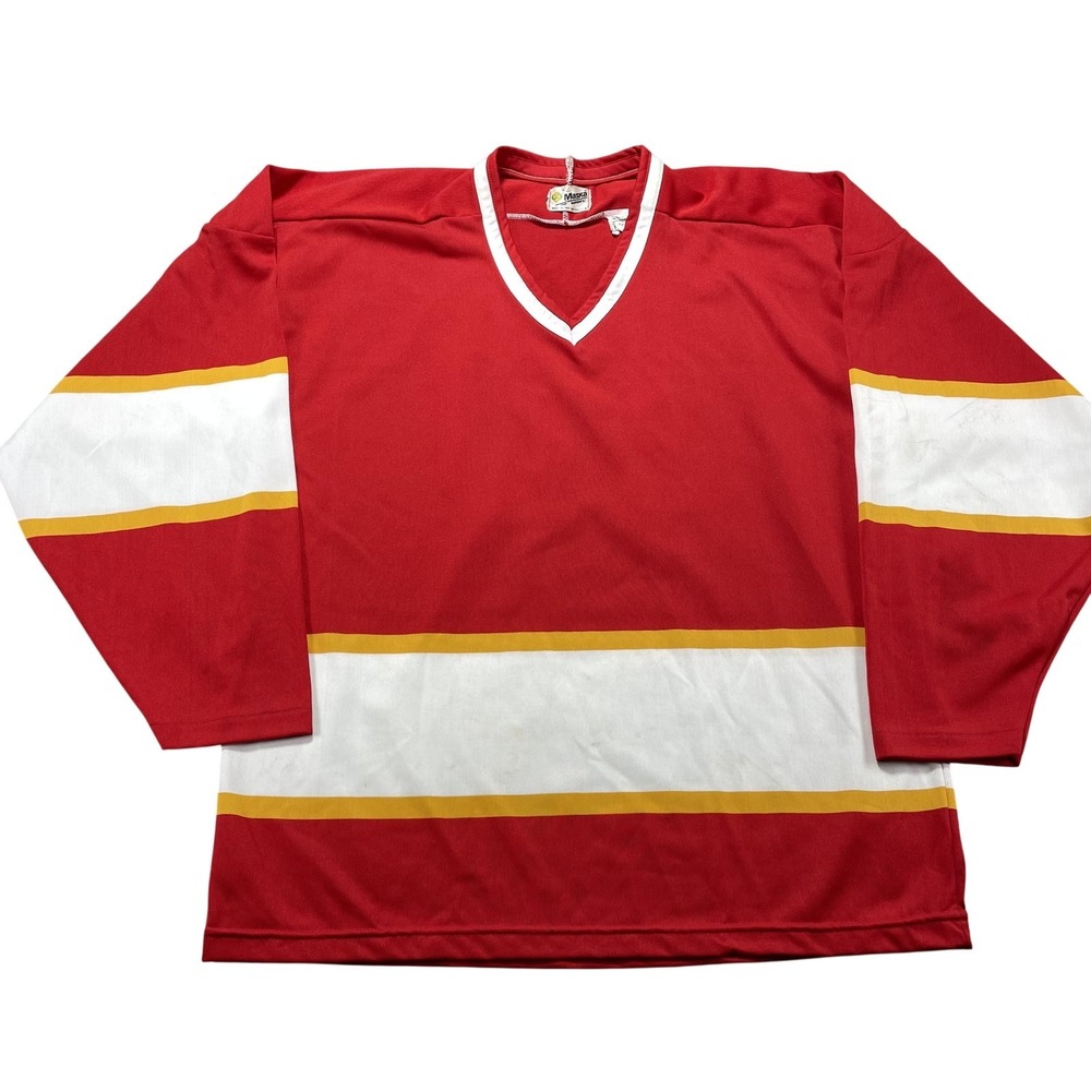 Vintage Maska Shirt Mens Large Red #10 Long Sleeve Hockey Jersey Superfil VTG